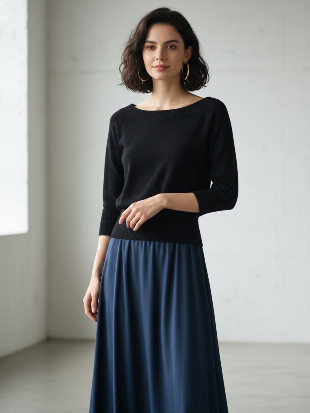 Y2K Black Banana Republic Boat Neck Short-Sleeve Top Merino Wool Size Small P